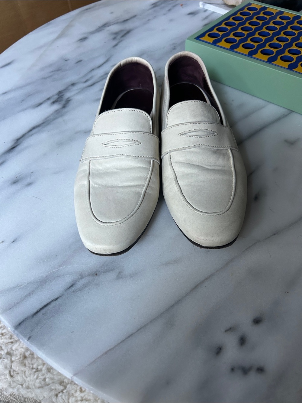 Bougeotte White Leather Slip-On Loafers